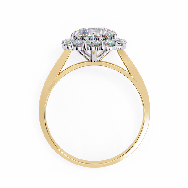 Yellow Gold Round Cut Diamond Floral Halo Ring
