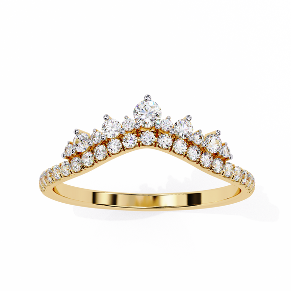 Yellow Gold Round Diamond Tiara Crown Ring with Pavé Band