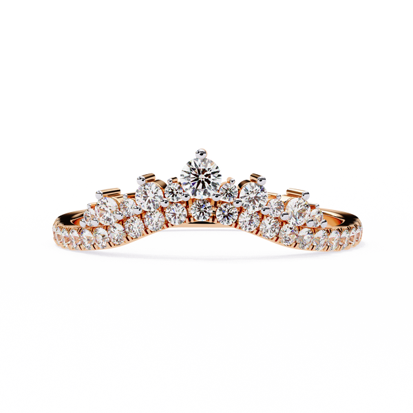 Rose Gold Round Diamond Tiara Crown Ring with Pavé Band