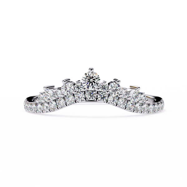 White Gold Round Diamond Tiara Crown Ring with Pavé Band