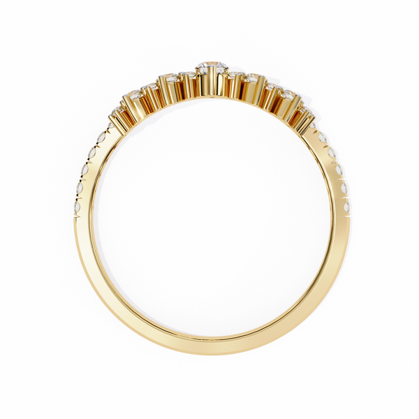 Yellow Gold Round Diamond Tiara Crown Ring with Pavé Band