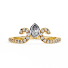Yellow Gold Pear Cut Diamond Crown Ring with Pavé Scroll Band