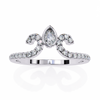 White Gold Pear Cut Diamond Crown Ring with Pavé Scroll Band