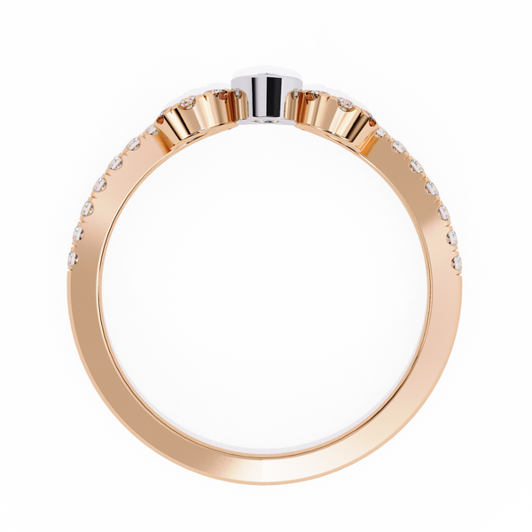 Rose Gold Pear Cut Diamond Crown Ring with Pavé Scroll Band