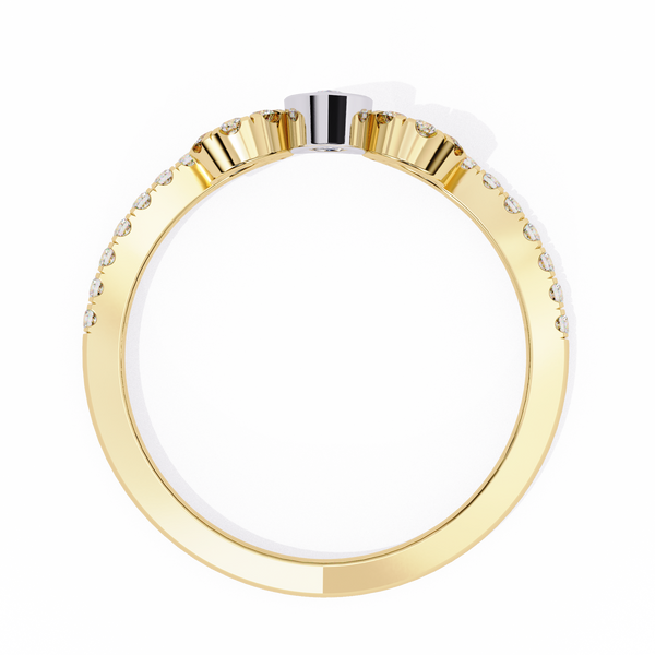 Yellow Gold Pear Cut Diamond Crown Ring with Pavé Scroll Band