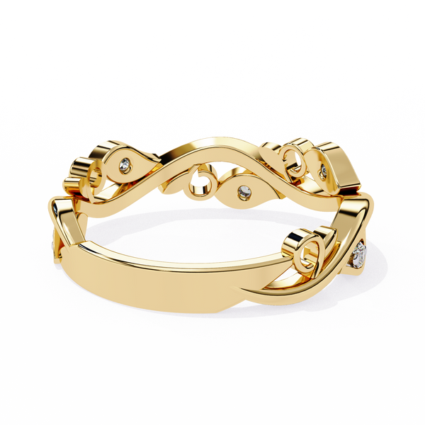 Yellow Gold Round Diamond Leaf and Vine Eternity Band