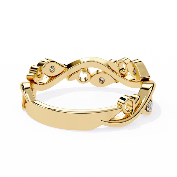 Yellow Gold Round Diamond Leaf and Vine Eternity Band