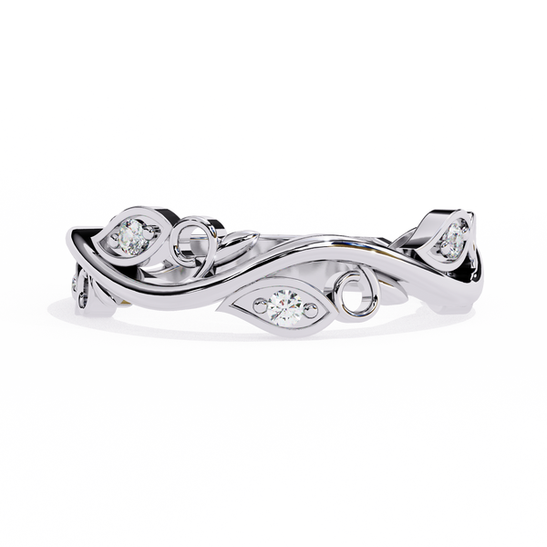 White Gold Round Diamond Leaf and Vine Eternity Band