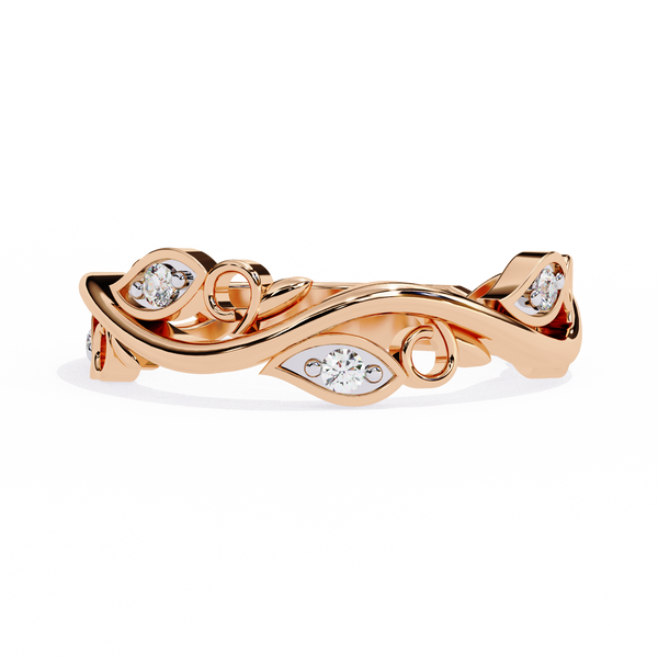 Rose Gold Round Diamond Leaf and Vine Eternity Band
