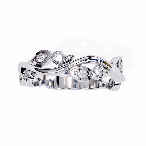 White Gold Round Diamond Leaf and Vine Eternity Band