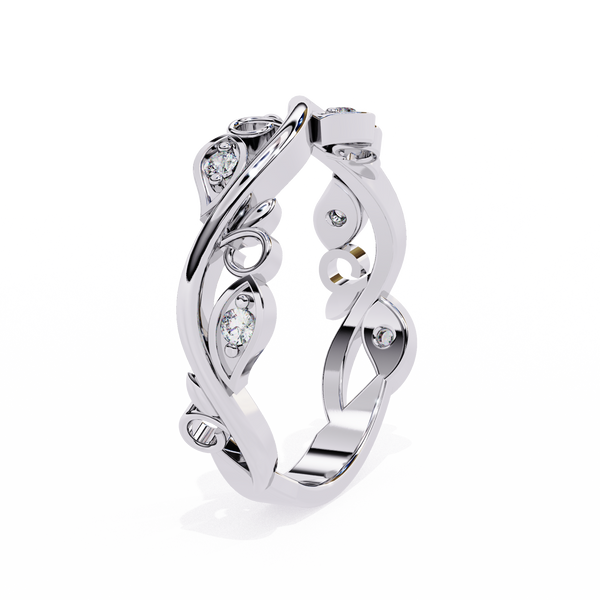 White Gold Round Diamond Leaf and Vine Eternity Band