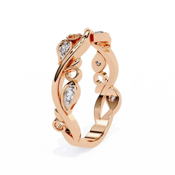 Rose Gold Round Diamond Leaf and Vine Eternity Band