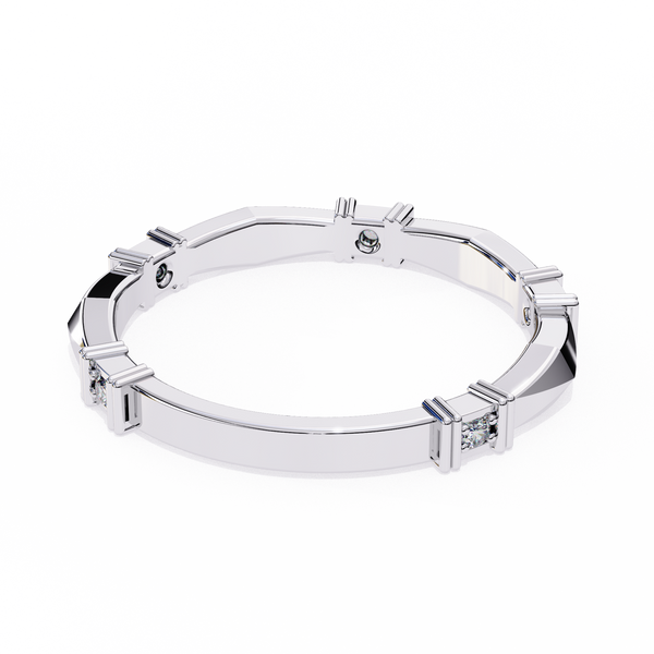 White Gold Round Diamond Bar Link Station Band