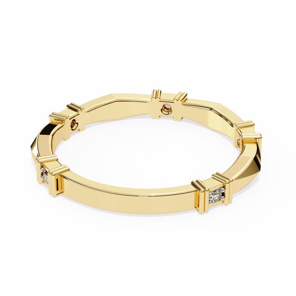 Yellow Gold Round Diamond Bar Link Station Band