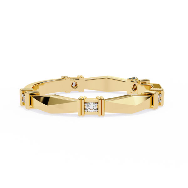 Yellow Gold Round Diamond Bar Link Station Band