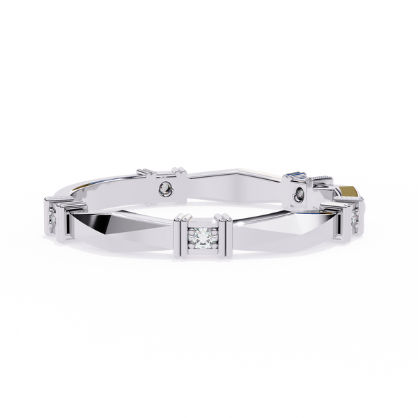 White Gold Round Diamond Bar Link Station Band