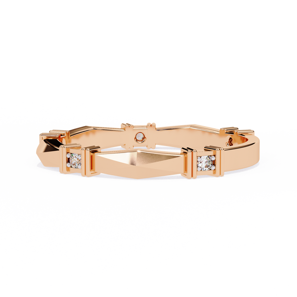 Rose Gold Round Diamond Bar Link Station Band