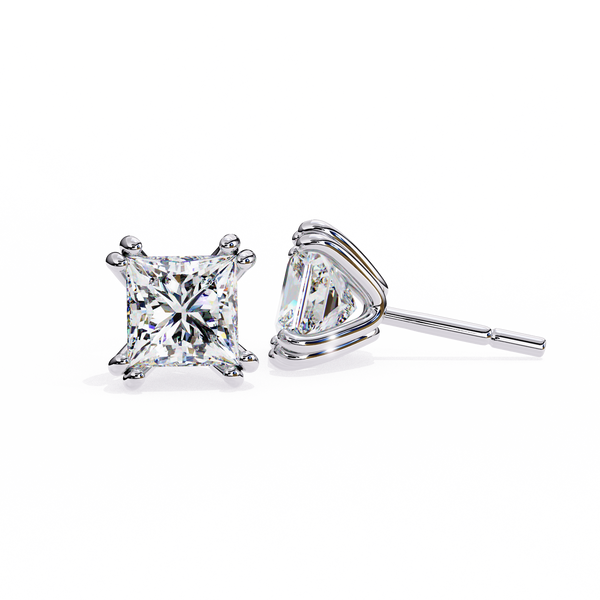 Princess Cut Lab Grown Diamond Rose Gold Stud Earring