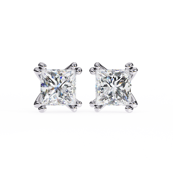 Princess Cut Lab Grown Diamond Rose Gold Stud Earring