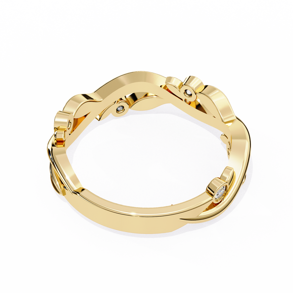 Yellow Gold Round Diamond Leaf and Vine Eternity Band
