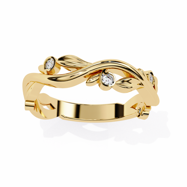 Yellow Gold Round Diamond Leaf and Vine Eternity Band