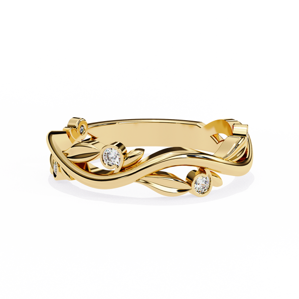 Yellow Gold Round Diamond Leaf and Vine Eternity Band