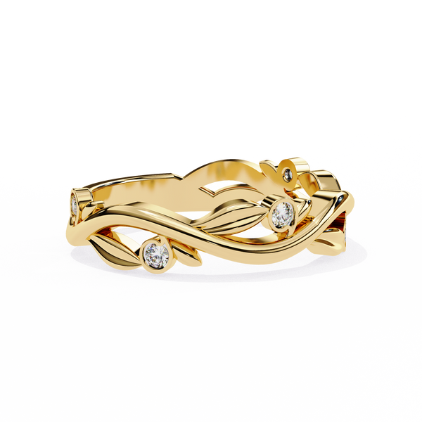 Yellow Gold Round Diamond Leaf and Vine Eternity Band