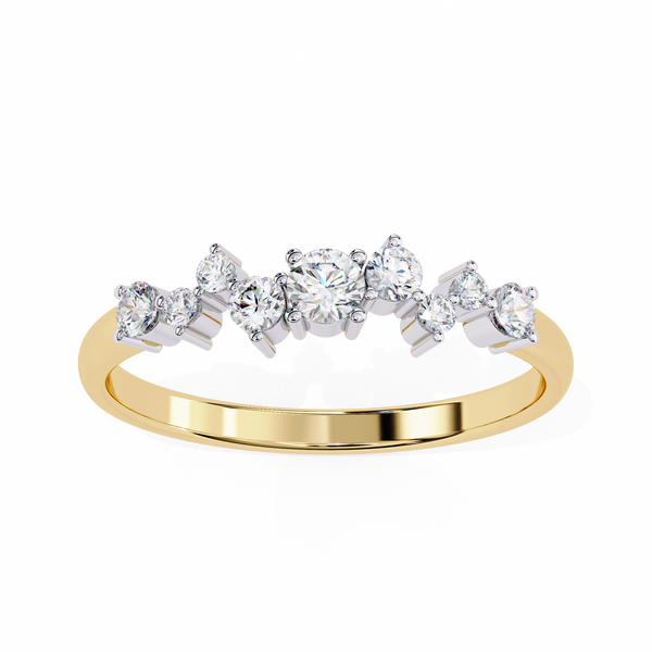 Yellow Gold Round Diamond Scattered Cluster Ring