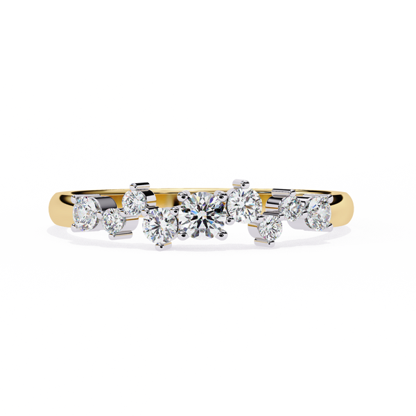 Yellow Gold Round Diamond Scattered Cluster Ring