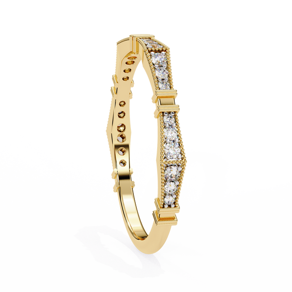 Yellow Gold Round Diamond Milgrain Station Eternity Band