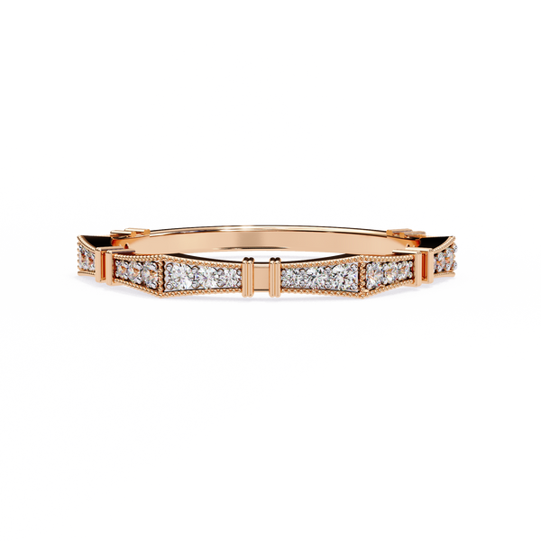Rose Gold Round Diamond Milgrain Station Eternity Band