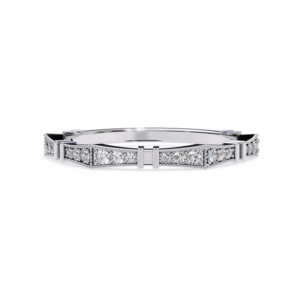 White Gold Round Diamond Milgrain Station Eternity Band