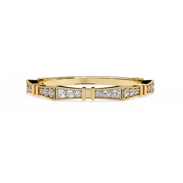 Yellow Gold Round Diamond Milgrain Station Eternity Band