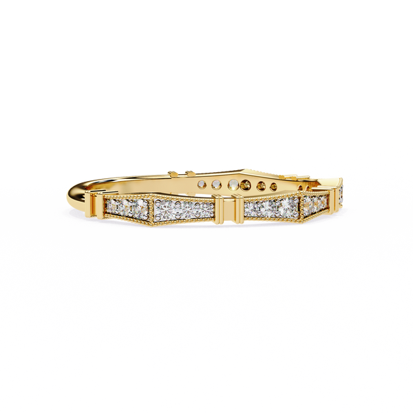 Yellow Gold Round Diamond Milgrain Station Eternity Band