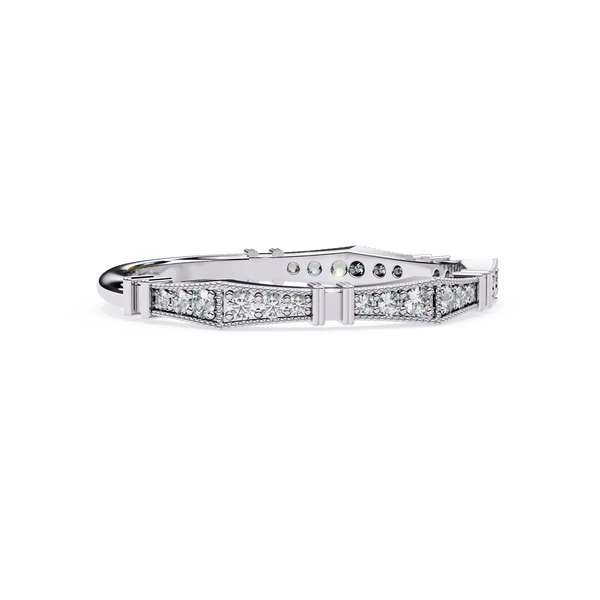 White Gold Round Diamond Milgrain Station Eternity Band