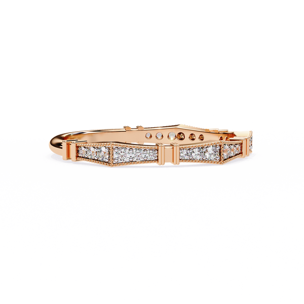 Rose Gold Round Diamond Milgrain Station Eternity Band