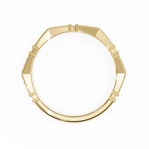 Yellow Gold Round Diamond Milgrain Station Eternity Band
