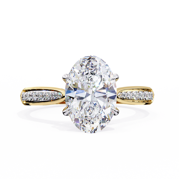 Yellow Gold Oval Cut Diamond Ring with Channel-Framed Pavé Shoulders