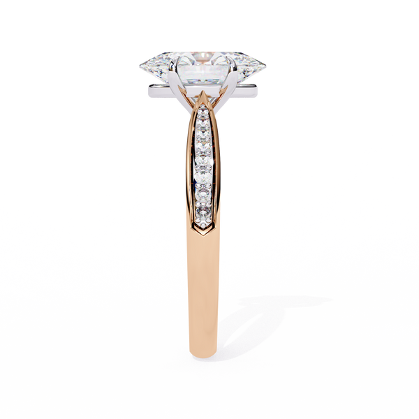 Rose Gold Oval Cut Diamond Ring with Channel-Framed Pavé Shoulders