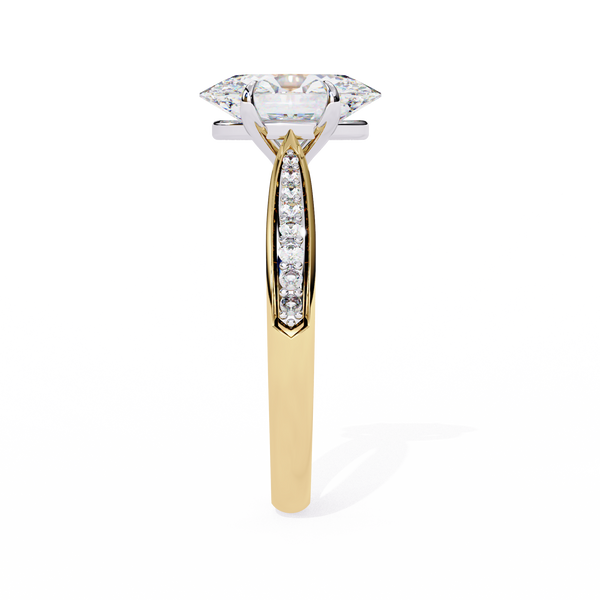 Yellow Gold Oval Cut Diamond Ring with Channel-Framed Pavé Shoulders
