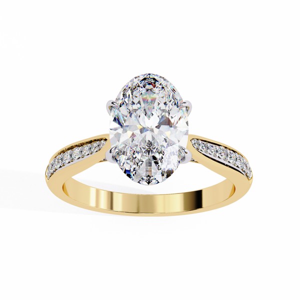 Yellow Gold Oval Cut Diamond Ring with Channel-Framed Pavé Shoulders