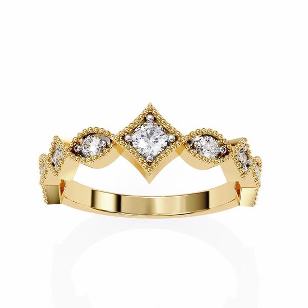 Yellow Gold Round Diamond Milgrain Tiara Ring