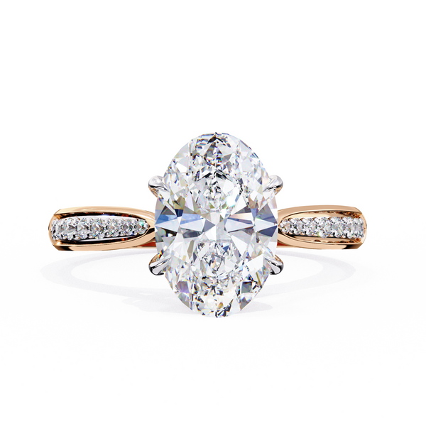 Rose Gold Oval Cut Diamond Ring with Channel-Framed Pavé Shoulders