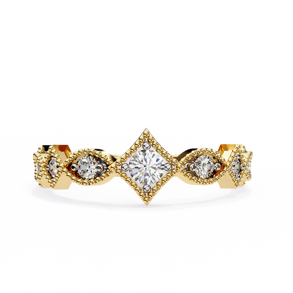 Yellow Gold Round Diamond Milgrain Tiara Ring
