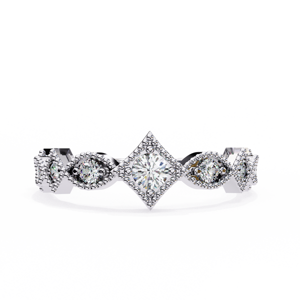 White Gold Round Diamond Milgrain Tiara Ring