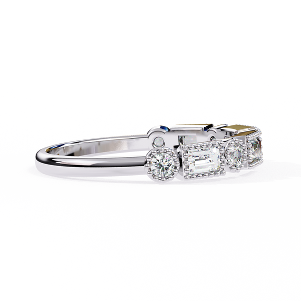 White Gold Baguette and Round Diamond Milgrain Station Band