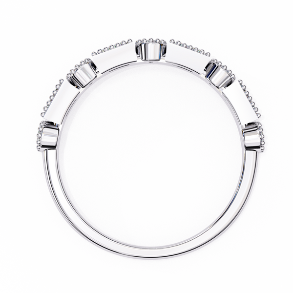 White Gold Baguette and Round Diamond Milgrain Station Band