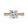 Yellow Gold Cushion Cut Diamond Ring with Two-Tone Channel Pavé Shoulders