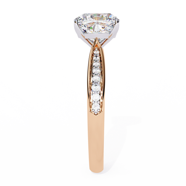 Rose Gold Cushion Cut Diamond Ring with Two-Tone Channel Pavé Shoulders
