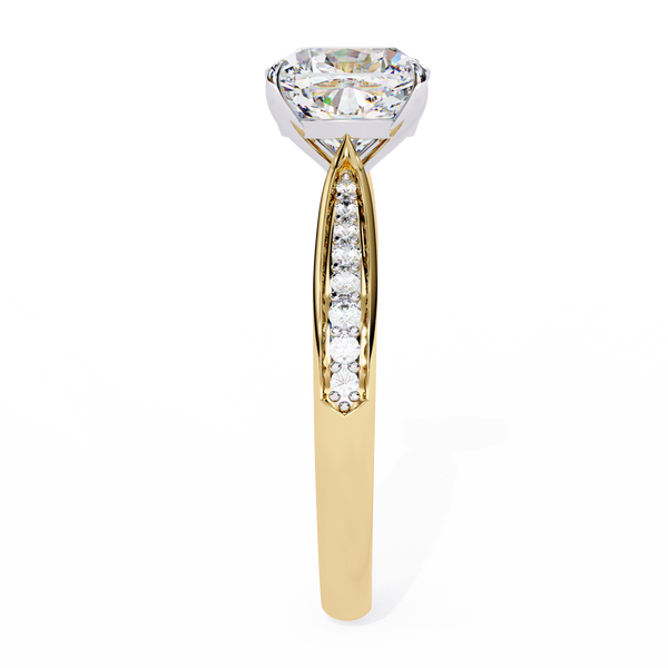 Yellow Gold Cushion Cut Diamond Ring with Two-Tone Channel Pavé Shoulders
